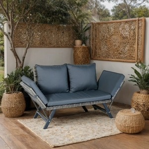 1 PCS Modern Outdoor Wicker Foldable Two <b>Seat</b> <b>Bench</b> with Dark Grey Cushion - Product Image 2