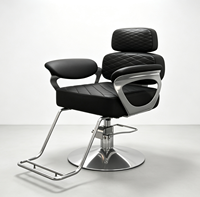 Chaise de barbier élégante avec cadre métallique, inclinable, réglable en hauteur hydrauliquement, équipement de salon pour la coiffure, salon de barbier