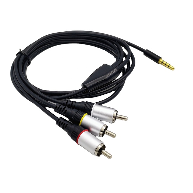 3.5mm RCA AV Cable Audio/Video Transmission 6.6FT Aluminum Shell 1/8" TRRS Connector Bare Copper Conductor Speaker Compatible