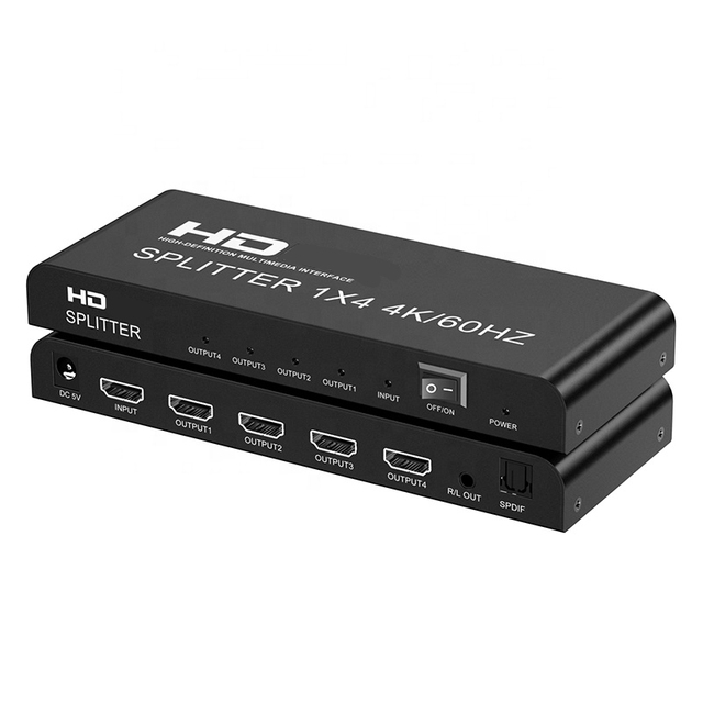 Support 4K 60Hz 1 Input 4 Output Splitter HDTV 4-Port HD-MI 2.0V Splitter 1x4 Support 4K 60Hz 3D HDTV Splitter With Audio