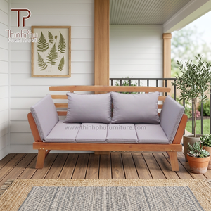 Lit de repos contemporain moderne en bois d'acacia massif, cadre en aluminium thermolaqué, pour usage extérieur, ferme, villa, jardin, patio - Product Image 5