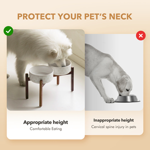 Shamitao Bol en céramique écologique pour animaux de compagnie Distributeur de nourriture et d'eau à motif de flocon de neige durable avec support en bois pour chiens et chats - Product Image 5