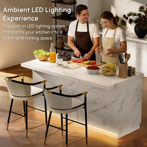 NEXGRAND <span class=keywords><strong>Isola</strong></span> da Cucina 72'' con Spazio di Archiviazione, Stile Moderno, Grigia, con Portabottiglie, Luce LED Integrata, Piano in Legno Ingegnerizzato - Product Image 3