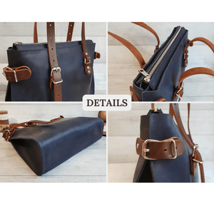 Handmade Leather Shoulder <b>Bag</b> for Women Large <b>Tote</b> <b>Teacher</b> Laptop <b>Bag</b> with Zipper Personalized Handbag Gift for Her - Product Image 3