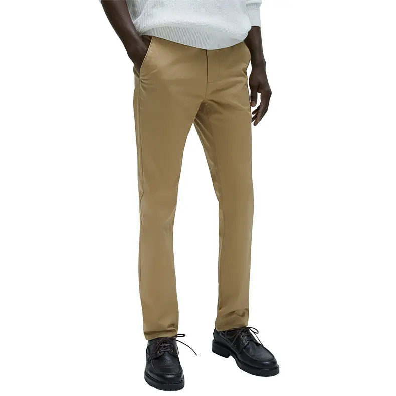 Celana Panjang Chino Melange untuk Pria, Celana Kosong Polos Khaki Slim Fit