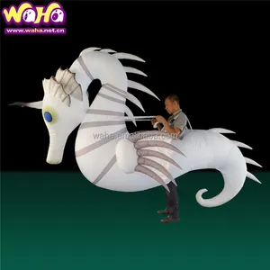 Fantastic Parade Performance White Walking Inflatable Seahorse Costume Wearable Blow Up Sea Animal Balloon Suit For Event