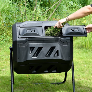 43 Gallon Black Door Outdoor Tumbling Composter Dual <strong>Rotating</strong> Batch <strong>Compost</strong> <strong>Bin</strong> - Product Image 3