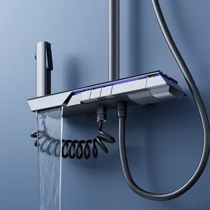 Douche à température constante à affichage numérique en laiton plaqué gris d'eau avec buse pressurisée