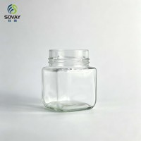Pot de conservation carré compact en verre de 200 ml, pot transparent à large ouverture à vis pour cuisine, garde-manger, emballage d'aliments en petites portions
