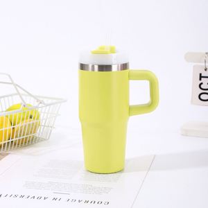 Mug de voyage isotherme 14oz avec poignée, double paroi sous vide, couvercle, paille et base antidérapante - Product Image 2