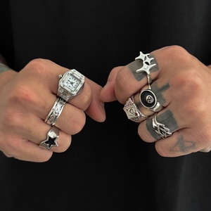 7 pièces/ensemble Punk métal étoile/cartes de porc/anneaux de montre pour hommes <span class=keywords><strong>Cool</strong></span> mâle rue bague sur la main accessoires mode bijoux cadeaux - Product Image 2