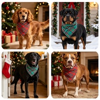 Bandanas pour chien à carreaux de Noël Tanpopo, foulards triangulaires en tartan rouge et vert pour animaux de compagnie, accessoires de fête de Noël pour animaux