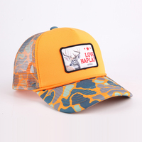 Concevez votre propre broderie de haute qualité tissé Patch Logo maille Snap Back Gorras Camo mousse camionneur chapeau avec corde vierge