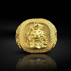 Lion Men's <b>Ring</b> Golden Square Animal Design Geometric Shape Gift Jewelry - Product Image 3