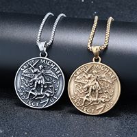 Hip Hop Punk Viking Archange Michael Religieux En Acier Inoxydable Bijoux De Mode 18k Pvd Plaqué Or Pendentif Colliers pour Hommes
