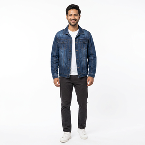 Veste en jean pour hommes Vêtements d'extérieur décontractés Veste d'automne Manteau en jean boutonné Veste en jean oversize pour hommes Logo personnalisé Service OEM - Product Image 1
