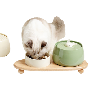 Eco-Friendly Circulating Luxurious Ceramic <strong>Cat</strong> Water Fountain Automatic USB Charging Dispenser with Filter and Wooden Stand - Product Image 1