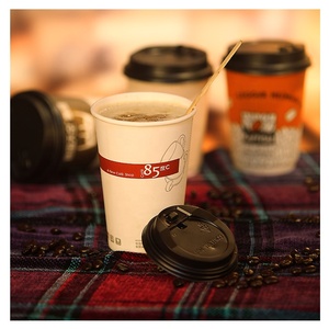Gobelet en papier pour boissons chaudes, café, thé, avec couvercle, personnalisé avec logo imprimé, simple couche, noir et blanc, 8 oz, 12 oz, 16 oz - Product Image 1