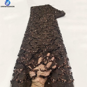 Tissu en dentelle filet <span class=keywords><strong>français</strong></span> Sinya de luxe écologique à sequins 3D, 5 yards, en tulle à écailles de poisson, pour mariage traditionnel et fête Aso Ebi - Product Image 6