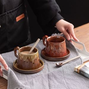 Creative Rough Pottery Coffee <b>Cup</b> & <b>Saucer</b> Set Simple Handmade Japanese Retro Golden Art <b>Cup</b>, Hand Brew Milk Breakfast <b>Cup</b> - Product Image 4