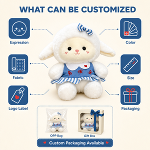 ตุ๊กตา<span class=keywords><strong>แกะ</strong></span>นุ่มสีฟ้าลายทางพร้อมโบว์ <span class=keywords><strong>แกะ</strong></span>ขนฟูนุ่มมีจมูกรูปหัวใจ เหมาะสำหรับเป็นของขวัญสำหรับเด็กเล็ก - Product Image 4