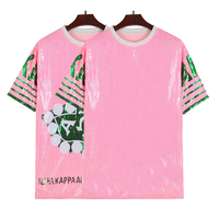 T-shirt à paillettes de sororité personnalisable en gros Robe en jersey Taille naturelle de style doux pour les fêtes Clubs Sororités grecques