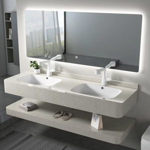 Nuevo Modelo 2026, Lavabo Doble <span class=keywords><strong>de</strong></span> Cerámica <span class=keywords><strong>de</strong></span> 1500 mm, Resistente al Agua, Moderno, con <span class=keywords><strong>Espejo</strong></span> LED Montado en la Pared, Mueble <span class=keywords><strong>de</strong></span> Baño para Villa u Hotel - Product Image 1