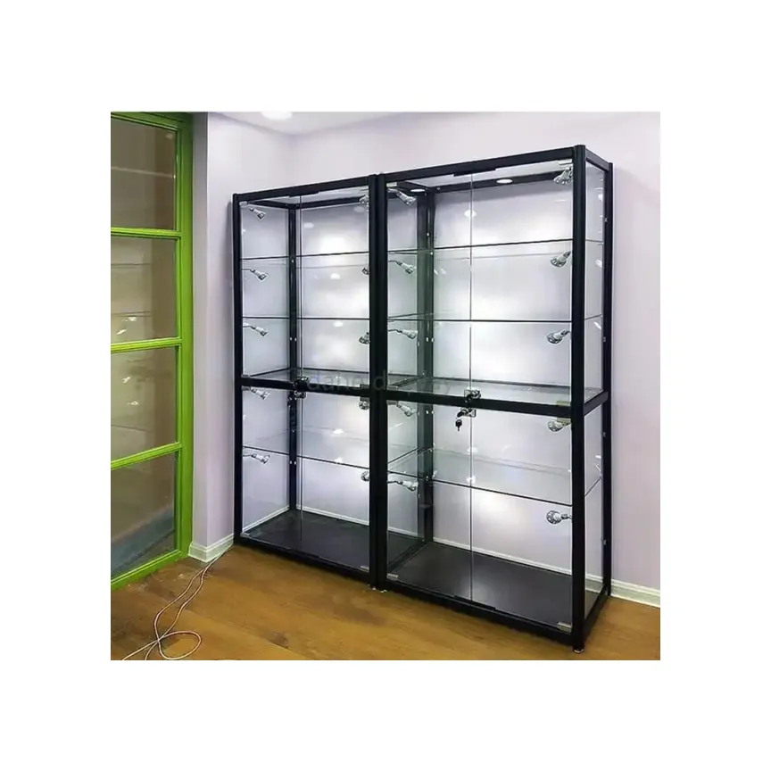 78.8inch Lockable Aluminum Alloy Center Showcase Vitrine Glass Jewelry Display Rack Display Cabinet for Smoking Shop