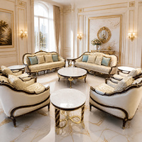 Table d'appoint de luxe royale en marbre avec coins arrondis, en bois massif, bordure dorée pour salon de villa