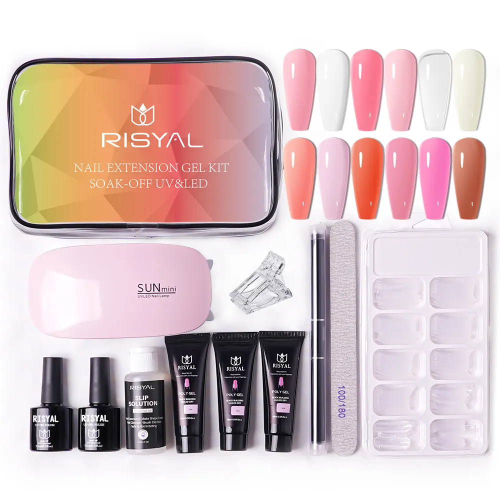 RISYAL Poly Gel Nails DIY Kits With UV Lamp Manicure Kit nails supplies salon Base Coat and Top Coat UV Gel set