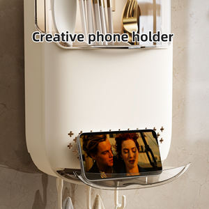 벽걸이 3 칸 플라스틱 대용량 젓가락 숟가락 보관 홀더 주방 용품 보관 케이지 배수 트레이 - Product Image 4