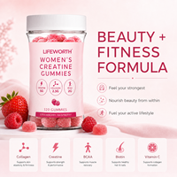 Gummies de créatine LIFEWORTH pour femmes 5g avec collagène et BCAA, sans sucre, pour la récupération musculaire et la beauté, végétaliennes OEM ODM