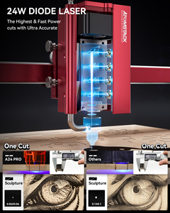 Machine de gravure à diodes refroidie par air 24W pour A24 Pro, pour carton, cuir, plastique, acrylique, bois, pierre, caoutchouc, MDF, verre, métal - Product Image 2