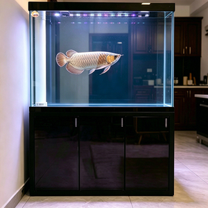 Grande <span class=keywords><strong>Acquario</strong></span> in Vetro Nero con Sistema <span class=keywords><strong>di</strong></span> Filtraggio Integrato nel Fondo, Vasca per Pesci Ultra Trasparente con Mobiletto per Arowana, Decorazione Domestica - Product Image 2