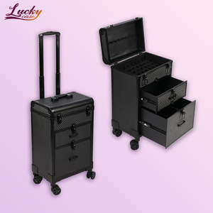 Black Rolling Nail Art <strong>Case</strong> Professional Trolley Cosmetic <strong>Case</strong> with Lockable Drawers Large <strong>Case</strong> on Wheels for Makeup Artist - Product Image 1