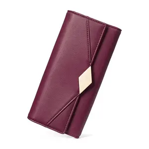 Snap Closure Soft PU Leather Designer Trifold Multi Card Organizer Lady Clutch Women Wallet