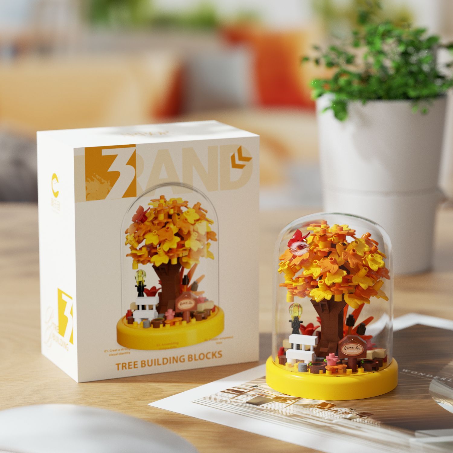Autumn leaf tree house 280pcs+transparent dust cover-color box