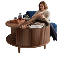 Table basse moderne à 2 niveaux, ronde et cannelée, avec structure métallique, étagère de rangement ouverte, facile à nettoyer, mobilier de salon, vente en gros