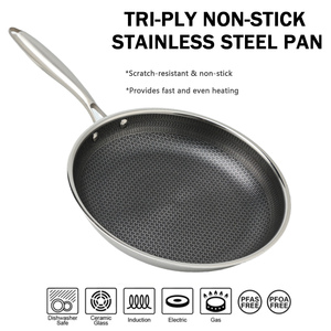 Tùy Chỉnh Gốm Không Dính Triply Thép Không Gỉ 304 Fry Pan Skillets 20/24/28Cm Đồ Nấu Nướng Đặt Tổ Ong Nấu Ăn Pan Chảo - Product Image 2