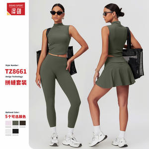 Conjunto Deportivo Disko para Mujer, Yoga, Cuello Alto, Espalda Descubierta, Color Sólido, 2 Piezas, Ropa Deportiva TZ8661 - Product Image 3