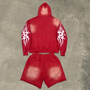 YITE Custom Printing French Terry Oversized Two Piece <strong>Shorts</strong> Tracksuit Streetwear <strong>Men</strong> Acid Wash Rhinestone <strong>Hoodie</strong> <strong>and</strong> <strong>Shorts</strong> <strong>Set</strong> - Product Image 2
