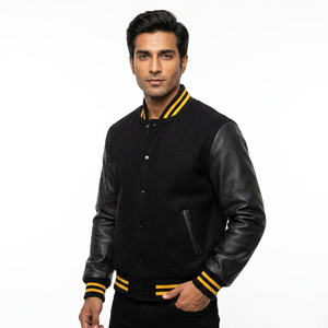 Manufacturer Custom High Quality Winter Leather Sleeve Baseball <b>Jackets</b> for <b>Men</b> <b>Thin</b> Stand Collar Embroidery Long Patchwork - Product Image 1