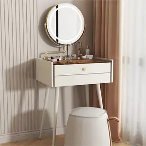 Custom Factory Mini Design Modern Wooden White Vanity Makeup Dressing Table With Mirrors And Led Light And drawers For Bedroom