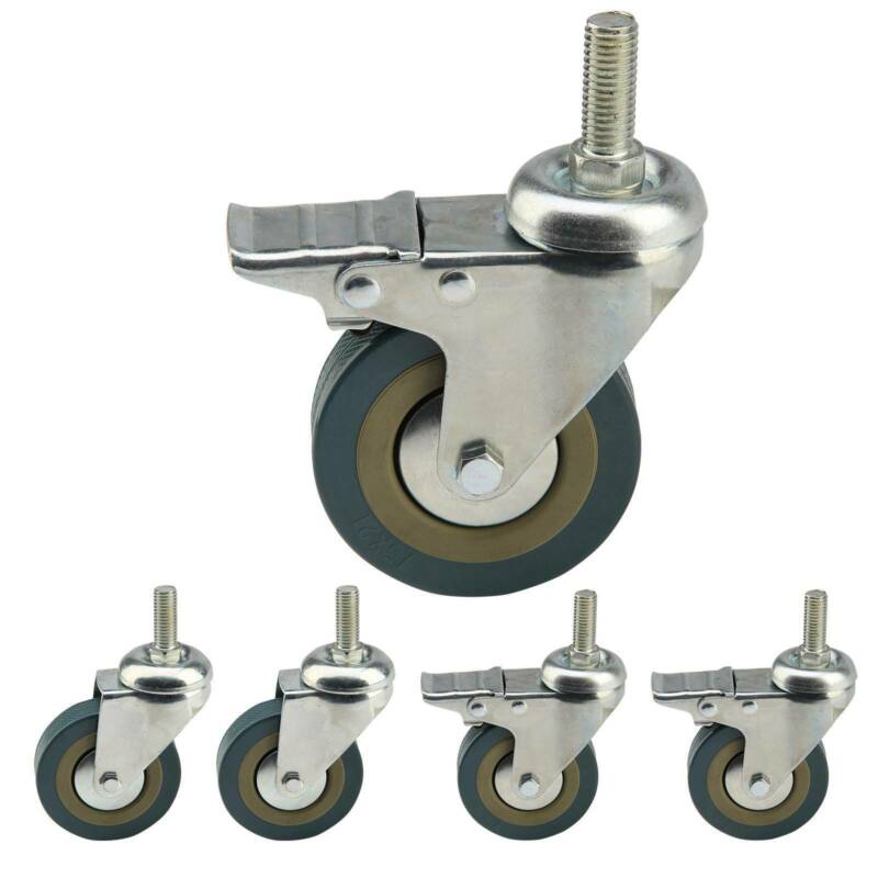 Caster Wheels, 4 Inch Heavy Duty Casters Threaded Stem Casters No Noise Swivel Casters Set Of 4 Locking Castor Wheels For Funiture, Workbench, Carts