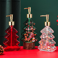 Distributeur de savon en verre de luxe en forme de sapin de Noël, flacon pompe à lotion, décoration de Noël, flacon en verre pour savon pour les mains et shampoing