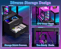 Support d'écran de bureau gaming LED personnalisé avec éclairage RGB, motif fibre de carbone, porte-gobelet de bureau, pieds en acier, station de travail e-sport