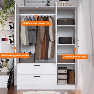 Armoire de rangement autoportante moderne et contemporaine blanche à 3 portes en <span class=keywords><strong>bois</strong></span> pour vêtements - Product Image 2