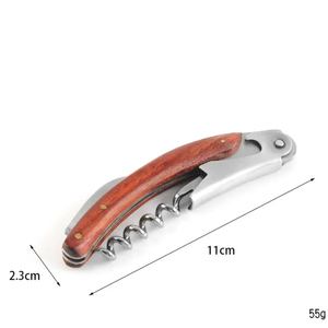 Tire-bouchon professionnel Uuhom, couteau de sommelier, ouvre-bouteille de vin et de bière, corps en acier inoxydable, manche en bois, cadeau promotionnel - Product Image 5