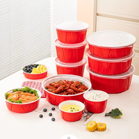 Boîte à lunch jetable en plastique PP, compatible micro-ondes, couvercle épais, sans danger pour les aliments, rouge et blanc, bol carré ondulé, 280 ml-3000 ml
