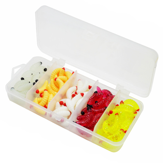 Bass Fishing Worms Lures Silicone Soft Maggot Baits Bread Worm Fishing Lure 100 PCS/Bag